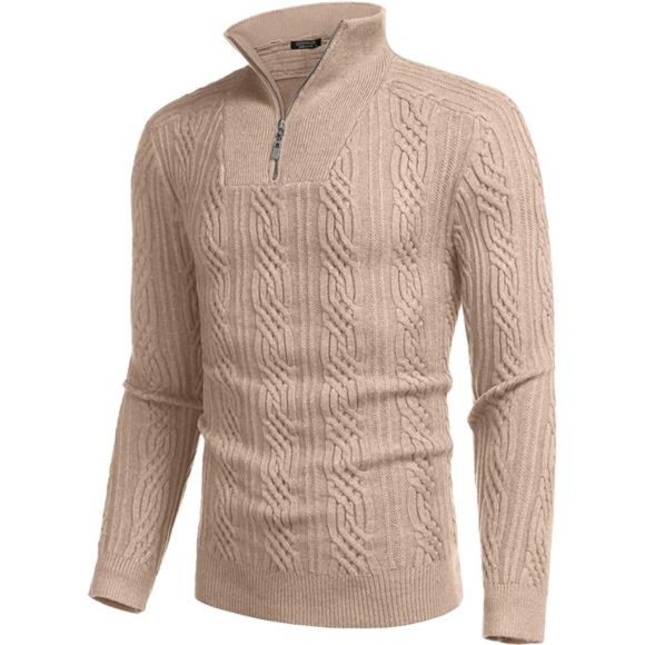 Men s Quarter Zip Sweater Slim Fit Casual Knitted Turtleneck Pullover Sweaters